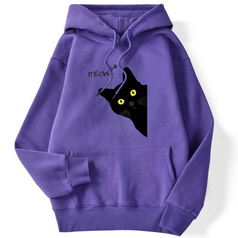 Winter Frauen Hoodies Meow Schwarze Katze Gedruckt Pullover Tasche Drop Ärmeln Hoody Atmungsaktive Lose Sweatshirts Nette Damen Kleidung XXL von Joom DACH