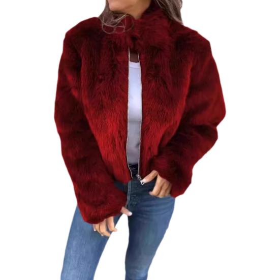 Winter Frauen Jacke Dicken Faux Pelz Wärme Retention Hohe Kragen Einfarbig S rot von Joom DACH