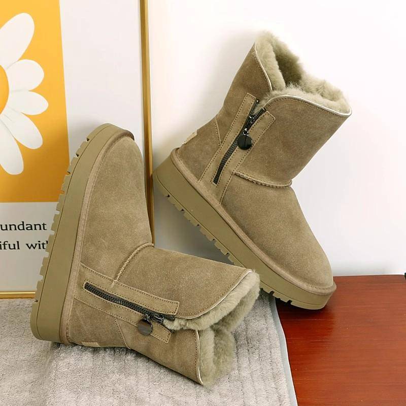 Winter Frauen Kurze Plüsch Warme Schnee Stiefel Casual Schuhe Neue Wildleder Pelz Chelsea Stiefeletten Wohnungen Plattform Damen Schuhe Botas 37EU/CN38 grün von Joom DACH