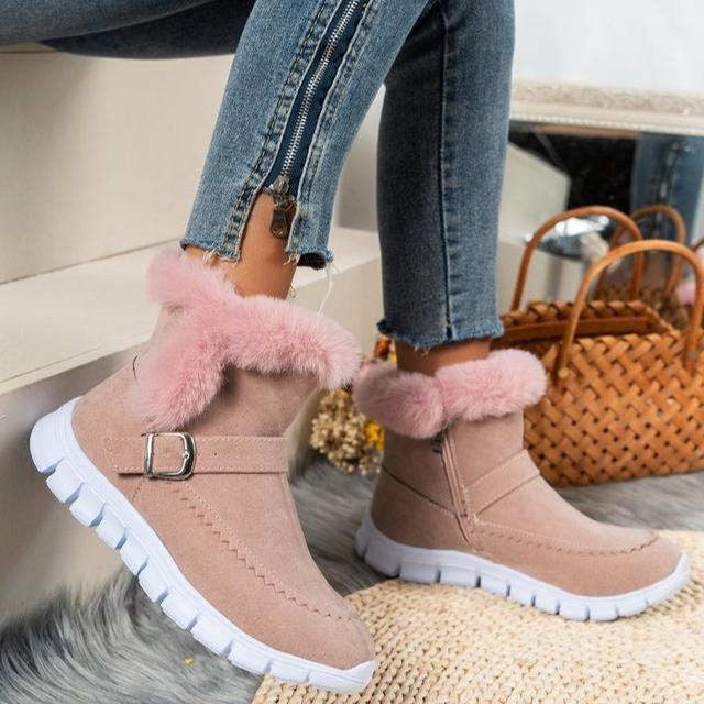 Winter Frauen Pelz Warme Chelsea Schnee Stiefel Casual Schuhe Neue Kurze Plüsch Wildleder Stiefeletten Wohnungen Gladiator Sport Damen Stiefel 39 rosa von Joom DACH