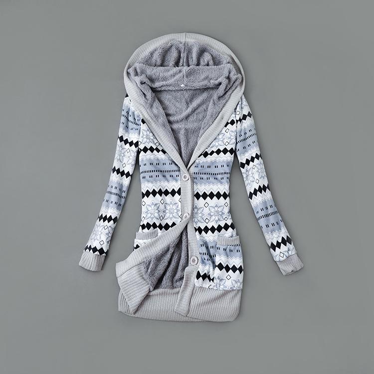 Winter Frauen Pullover Lässige Strickjacke Pullover Stricken Lange Fell Kapuze Outwear Frauen Warme Verdickte Mantel S von Joom DACH