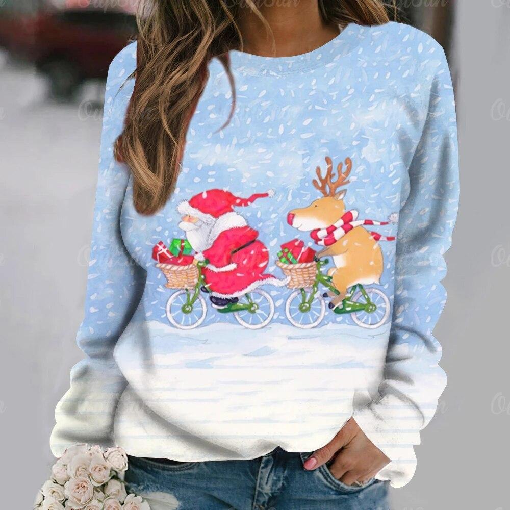 Winter Frauen Weihnachten Langarm T-Shirts Pullover Santa Claus Drucken T Tops Damen O Neck Übergroßen Street Fashion T-Shirt M von Joom DACH