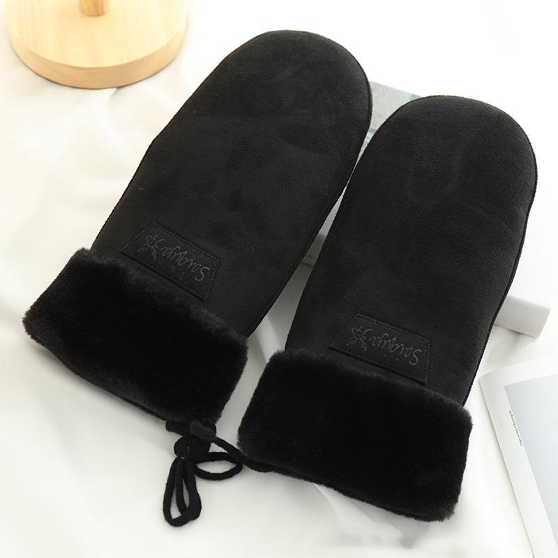 Winter Frauen halten warm verdickt Fleece Wildleder Halfter Handschuhe süße schöne süße Kälteschutz Fäustlinge schwarz von Joom DACH
