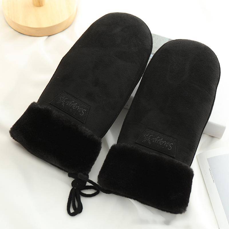 Winter Frauen halten warm verdickt Fleece Wildleder Halfter Handschuhe süße schöne süße Kälteschutz Fäustlinge schwarz von Joom DACH