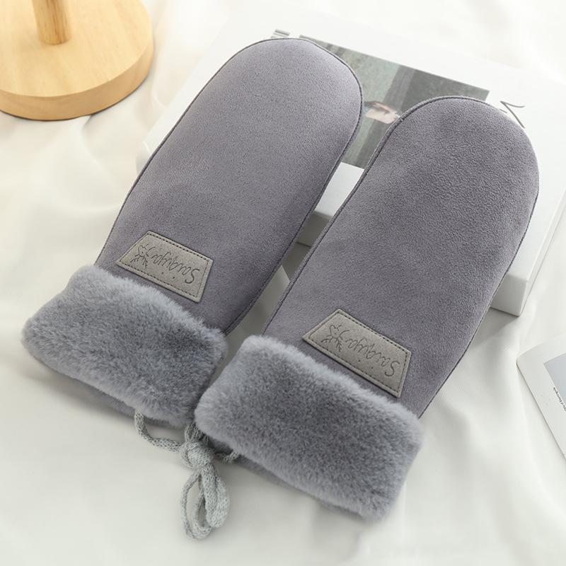 Winter Frauen halten warm verdickt Fleece Wildleder Halfter Handschuhe süße schöne süße Kälteschutz Fäustlinge grau von Joom DACH