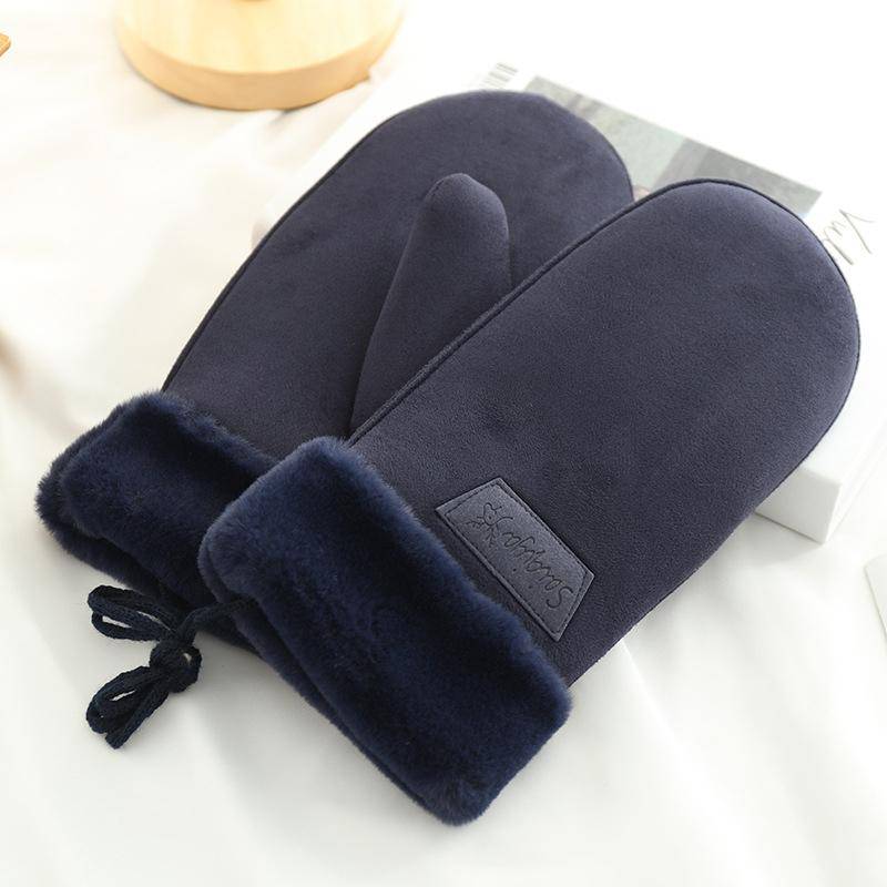 Winter Frauen halten warm verdickt Fleece Wildleder Halfter Handschuhe süße schöne süße Kälteschutz Fäustlinge navy blau von Joom DACH