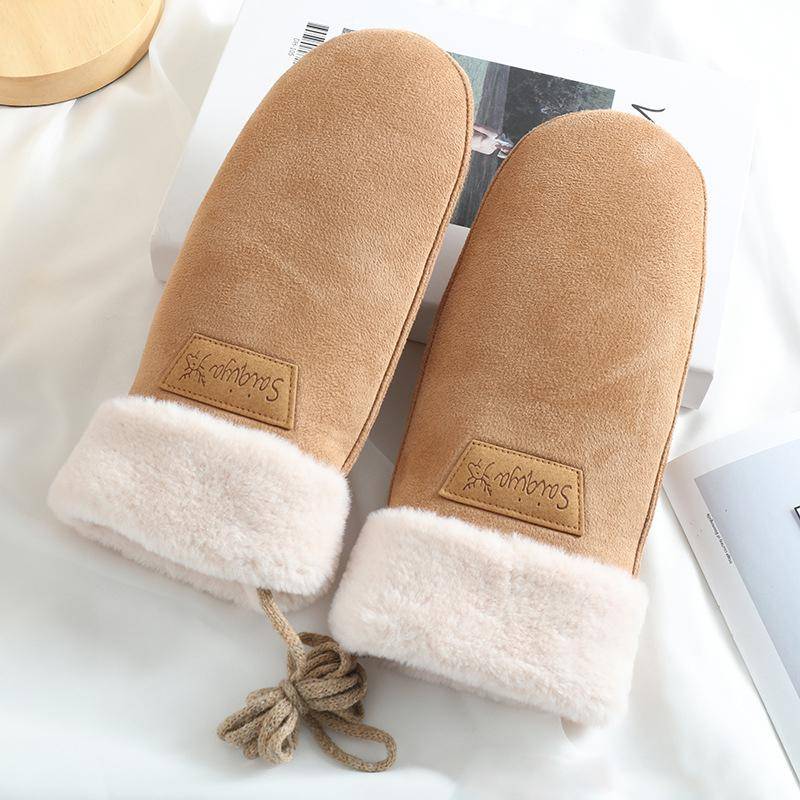Winter Frauen halten warm verdickt Fleece Wildleder Halfter Handschuhe süße schöne süße Kälteschutz Fäustlinge khaki von Joom DACH