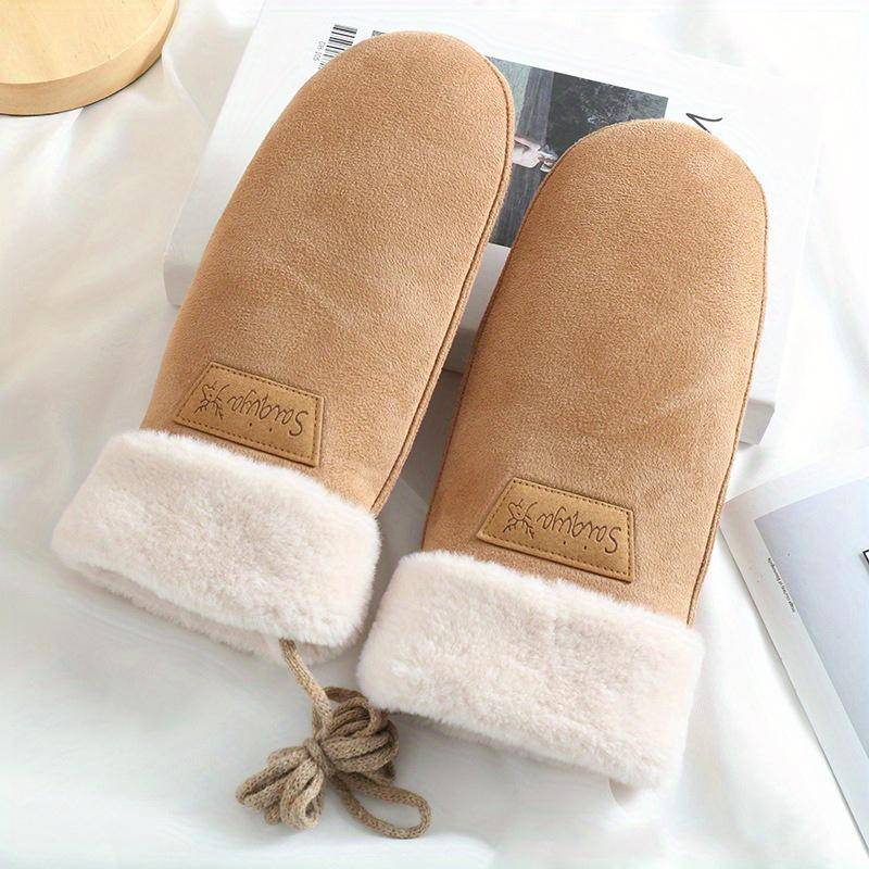 Winter Frauen halten warm verdickt Fleece Wildleder Halfter Handschuhe süße schöne süße Kälteschutz Fäustlinge khaki von Joom DACH