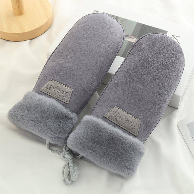 Winter Frauen halten warm verdickt Fleece Wildleder Halfter Handschuhe süße schöne süße Kälteschutz Fäustlinge grau von Joom DACH