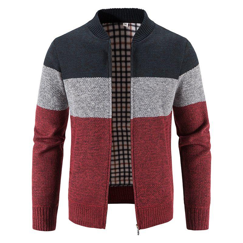 Winter Freizeitpullover mit dickem Samt-Baseballkragen Herren Lockerer Color-Blocked Strickpullover Warme Jacke L von Joom DACH
