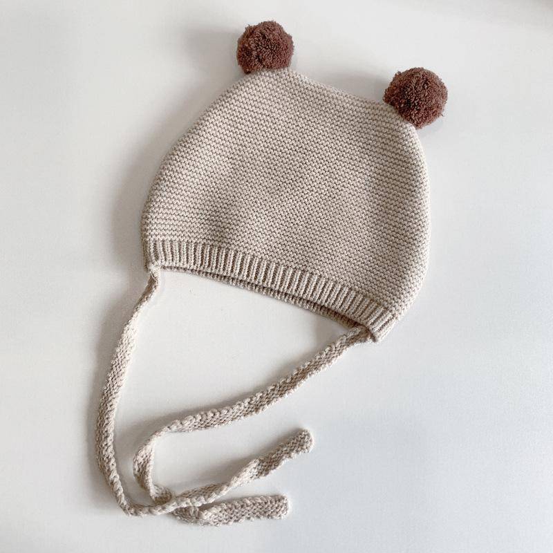 Winter Frühling Häkeln Baby Hut Weiche Bommel Infant Mädchen Jungen Kappe Beanie Einfarbig Kinder Gestrickte Warme Ohr Schutz Motorhaube hut MYY 44-46CM(3M-18M) von Joom DACH