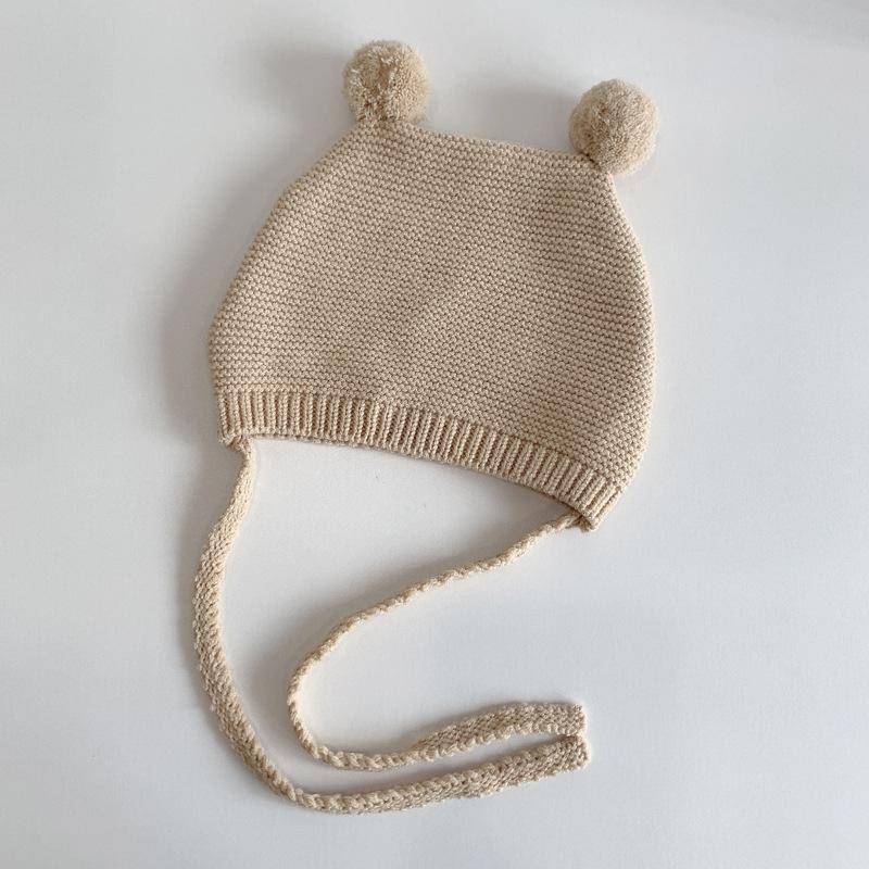 Winter Frühling Häkeln Baby Hut Weiche Bommel Infant Mädchen Jungen Kappe Beanie Einfarbig Kinder Gestrickte Warme Ohr Schutz Motorhaube hut MYY 44-46CM(3M-18M) von Joom DACH