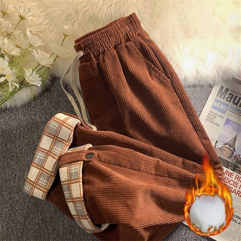 Winter Gerade Hose Locker und Dünn Weitbein Hose Damen Fleece Verdickt Fett Mode Hose 5XL von Joom DACH