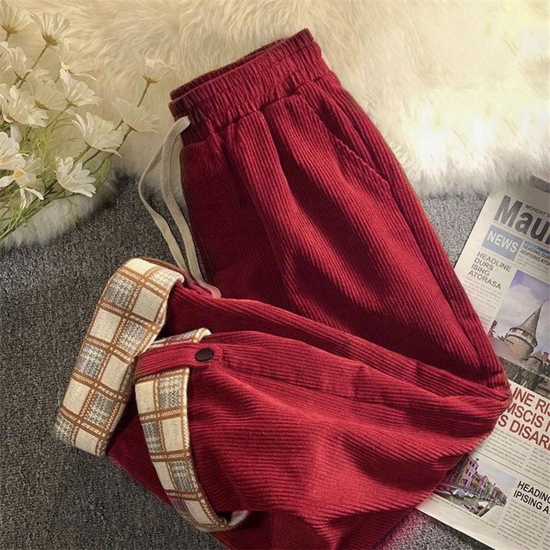 Winter Gerade Hose Locker und Dünn Weitbein Hose Damen Fleece Verdickt Fett Mode Hose 6XL von Joom DACH