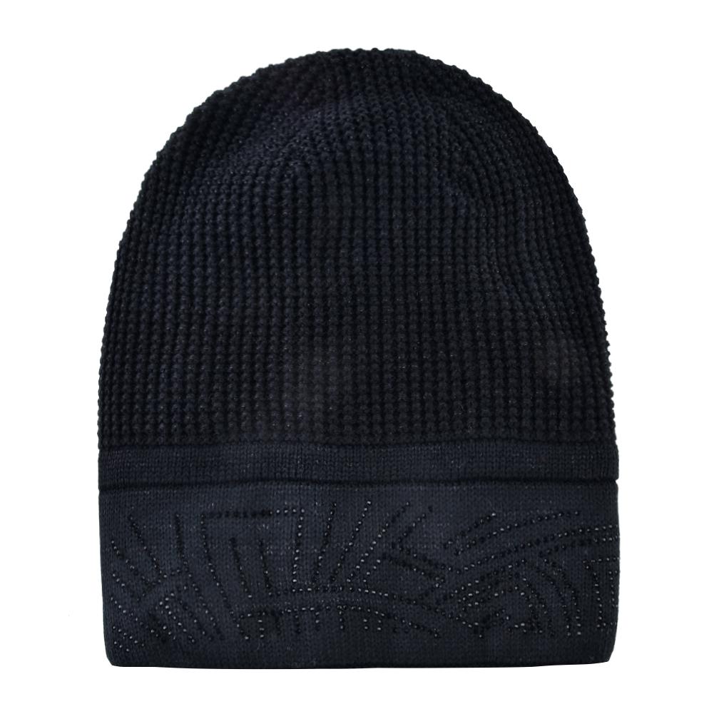 Winter Gestrickte Wolle Beanie Hüte Damen Mode Strass Skullies Beanies Frauen Glanz Futter Hüte 55-58CM schwarz von Joom DACH