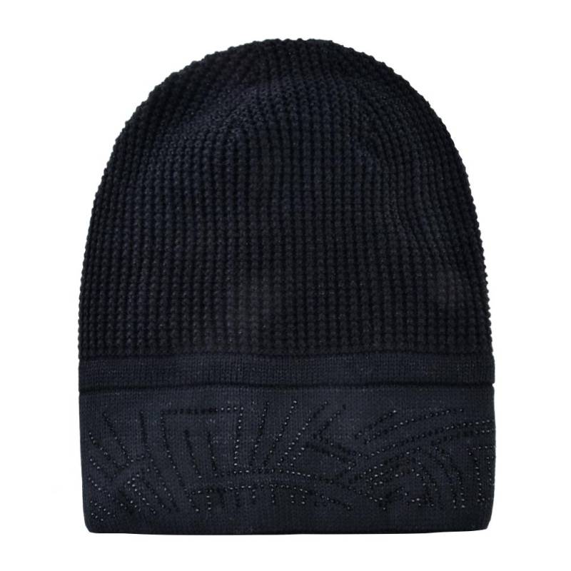 Winter Gestrickte Wolle Beanie Hüte Damen Mode Strass Skullies Beanies Frauen Glanz Futter Hüte 55-58CM schwarz von Joom DACH