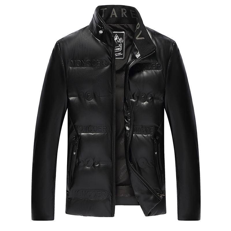 Winter Haining Leder Daunenjacke Herren Kurz Schafslederjacke Gepolstert und Verdickt Warm Hochwertige Daunenjacke Jacke XL schwarz von Joom DACH