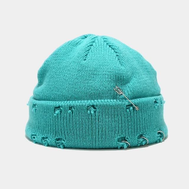 Winter Harajuku y2k Beanies Gestrickte Hut Frauen Mode Warme Dicke Gorro Männer Hip Hop Pin Loch Schädeldecke Kurze Hut Unisex grundlegende Kappe 54-59cm pfau blau von Joom DACH