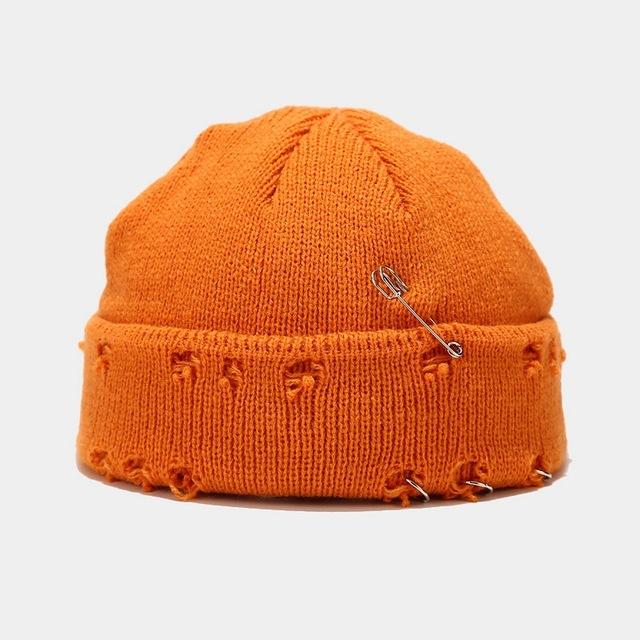Winter Harajuku y2k Beanies Gestrickte Hut Frauen Mode Warme Dicke Gorro Männer Hip Hop Pin Loch Schädeldecke Kurze Hut Unisex grundlegende Kappe 54-59cm orange von Joom DACH