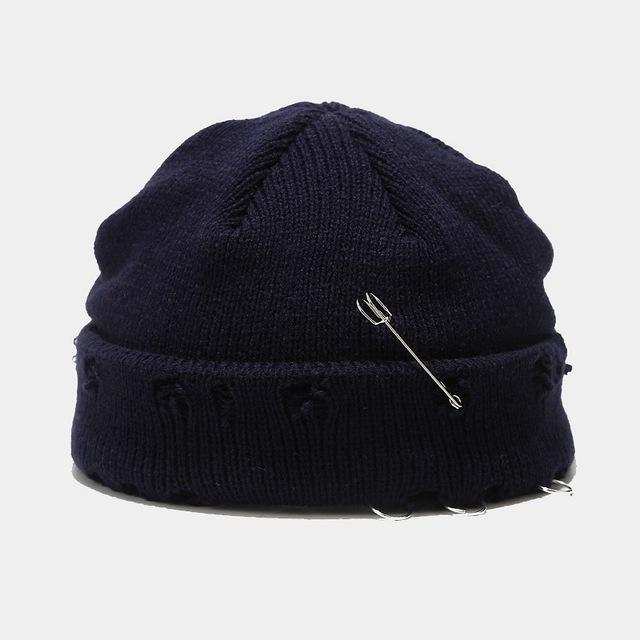Winter Harajuku y2k Beanies Gestrickte Hut Frauen Mode Warme Dicke Gorro Männer Hip Hop Pin Loch Schädeldecke Kurze Hut Unisex grundlegende Kappe 54-59cm navy blau von Joom DACH