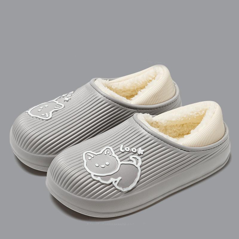 Winter-Hausschuhe aus wasserdichter, warmer Plüsch-Baumwolle für Damen mit dicker Sohle, rutschfest, einfarbig, geeignet für den Heimgebrauch im Innenbereich und für Paare 40-41 grau von Joom DACH