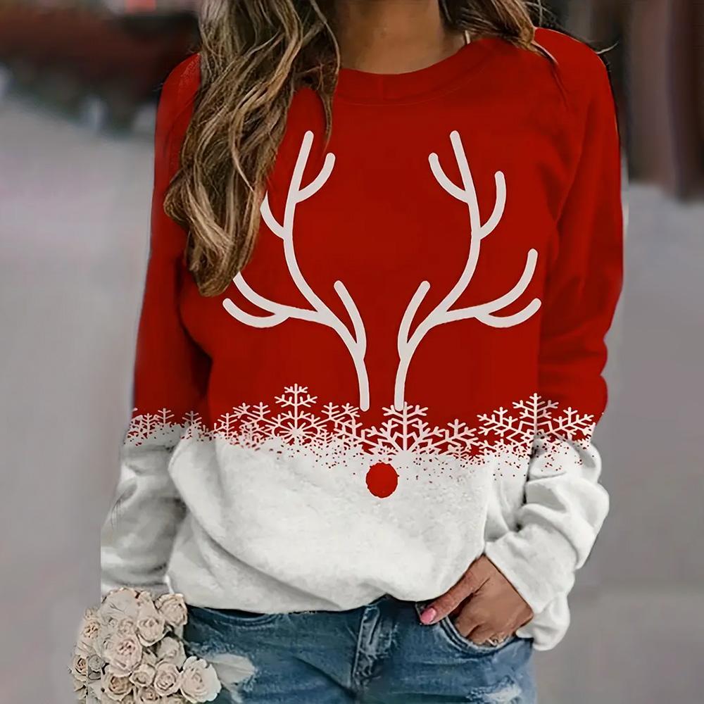 Winter Herbst Damen Langarm Oberteile Weihnachten 3D Cartoon Weihnachtsmann Gedruckte Sweatshirts Lässige Mode Streetwear Kleidung 2XL von Joom DACH