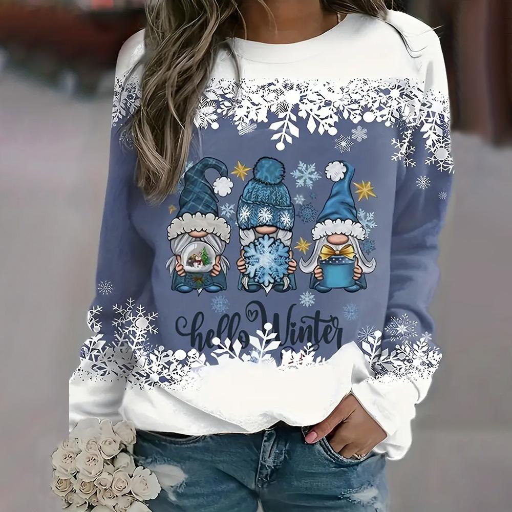 Winter Herbst Damen Langarm Oberteile Weihnachten 3D Cartoon Weihnachtsmann Gedruckte Sweatshirts Lässige Mode Streetwear Kleidung L von Joom DACH