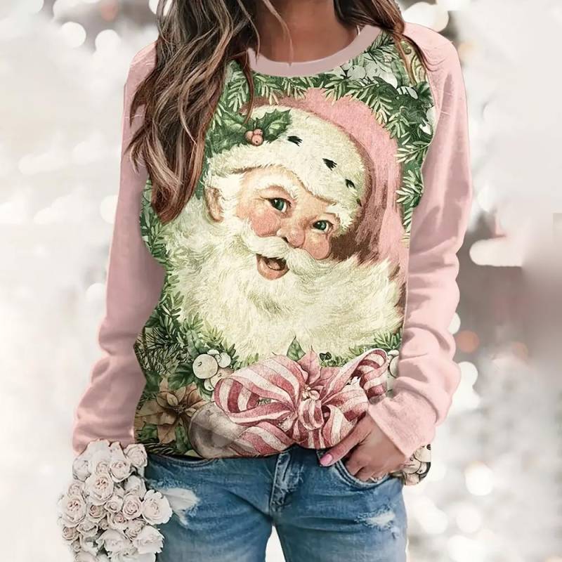Winter Herbst Damen Langarm Oberteile Weihnachten 3D Cartoon Weihnachtsmann Gedruckte Sweatshirts Lässige Mode Streetwear Kleidung XL von Joom DACH