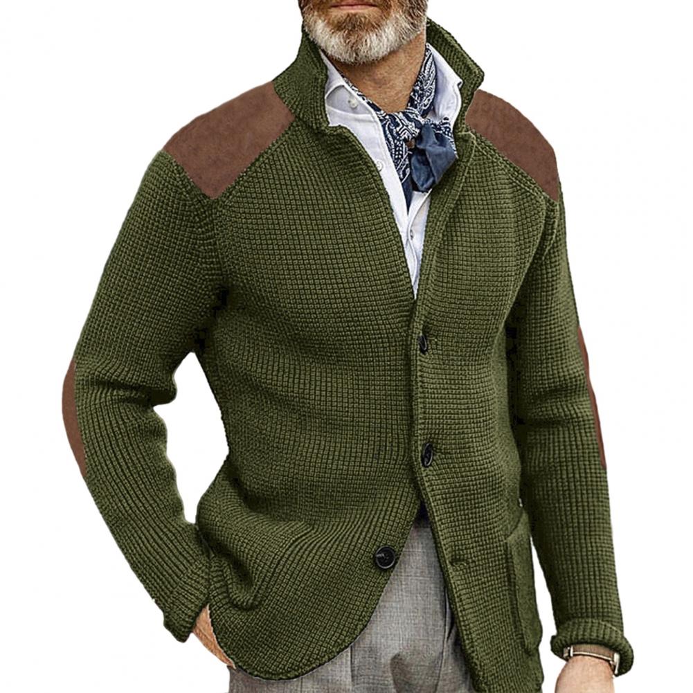 Winter Herbst Herren Strickjacke Pullover Einreihig Revers Gestrickt Dick Langarm Patchwork Farbpassend Weich Elastisch Herren Sweat L armee grüne von Joom DACH