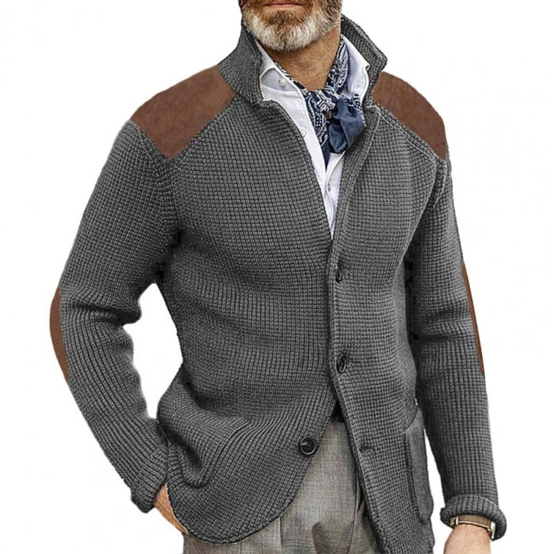 Winter Herbst Herren Strickjacke Pullover Einreihig Revers Gestrickt Dick Langarm Patchwork Farbpassend Weich Elastisch Herren Sweat M grau von Joom DACH