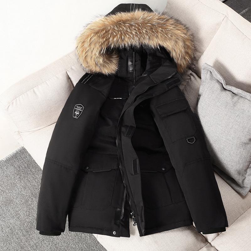 Winter Herren Daunenjacke Weiße Entendaunen Parkas Mantel Pelz Warmhalten Verdicken Schnee Übermäntel XL schwarz von Joom DACH