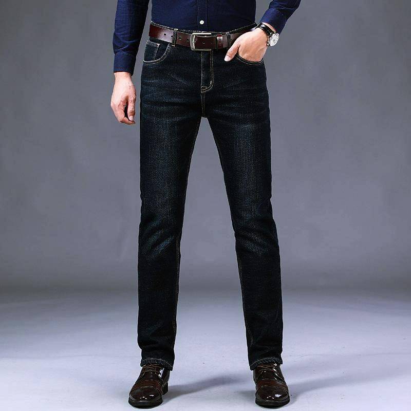 Winter Herren Fleece Schwarz Blau Jeans Business Casual Warm Verdicken Stretch Denim Hosen Männliche Marke Hosen 34 von Joom DACH