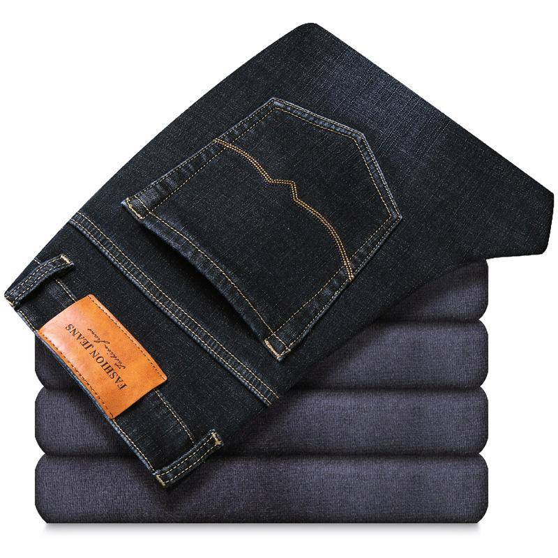 Winter Herren Fleece Schwarz Blau Jeans Business Casual Warm Verdicken Stretch Denim Hosen Männliche Marke Hosen 34 von Joom DACH