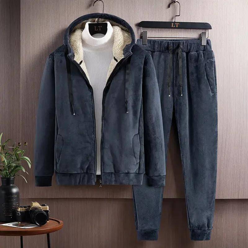 Winter Herren Fleece Sportbekleidung mit Kapuze Herren Verdickter Warmer Hoodie + Sweatpants Set Herren Kapuzen-Sweatshirt Set Herren Oversized Anzug XL grau von Joom DACH