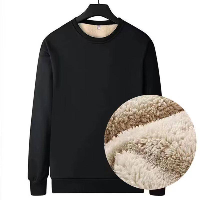 Winter Herren Fleece-Sweatshirts halten warme Unterwäsche lässig einfarbig Pullover Lammwolle O-Ausschnitt verdickte Thermo-Unterwäsche Tops L schwarz von Joom DACH