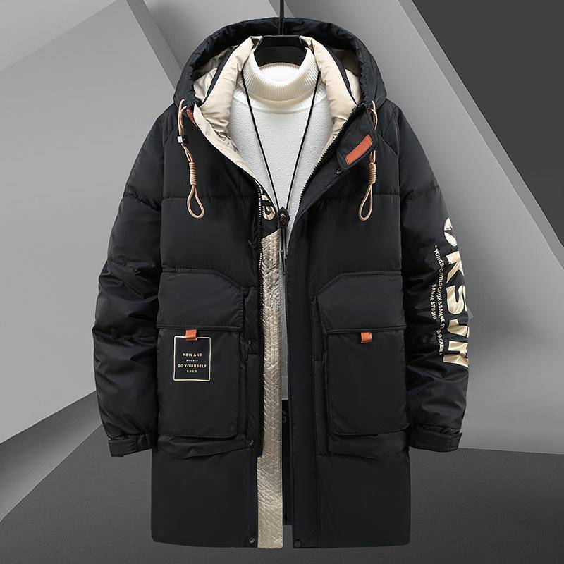 Winter Herren Große Größe Mittellange Lockere Lässige Dicke Daunenjacke 9XL schwarz von Joom DACH