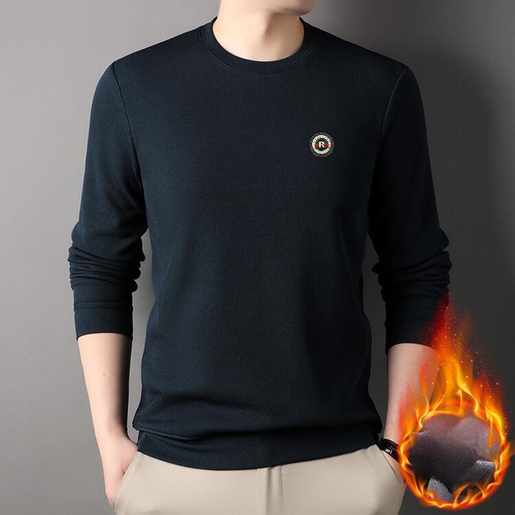 Winter Herren Integriertes Fleece Plus Fleece Dicker Hoodie Koreanische Version Slim-Fit Bottom Sweater Strick-T-Shirt Herrenbekleidung 175 von Joom DACH