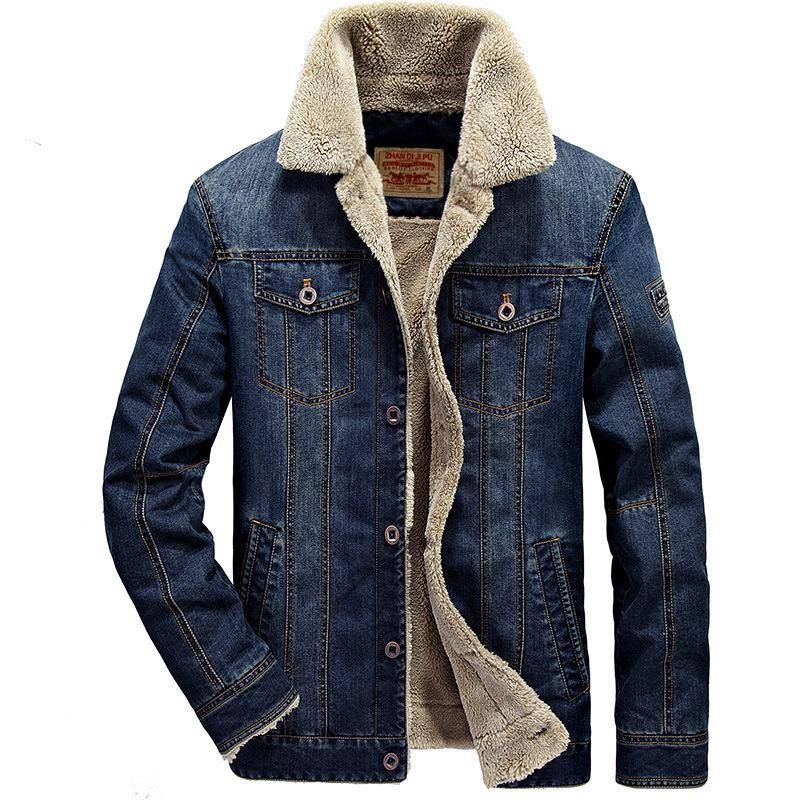 Winter-Herren-Jeansjacke, verdickt, locker, Übergröße, winddichter und warmer Mantel 4XL navy blau von Joom DACH