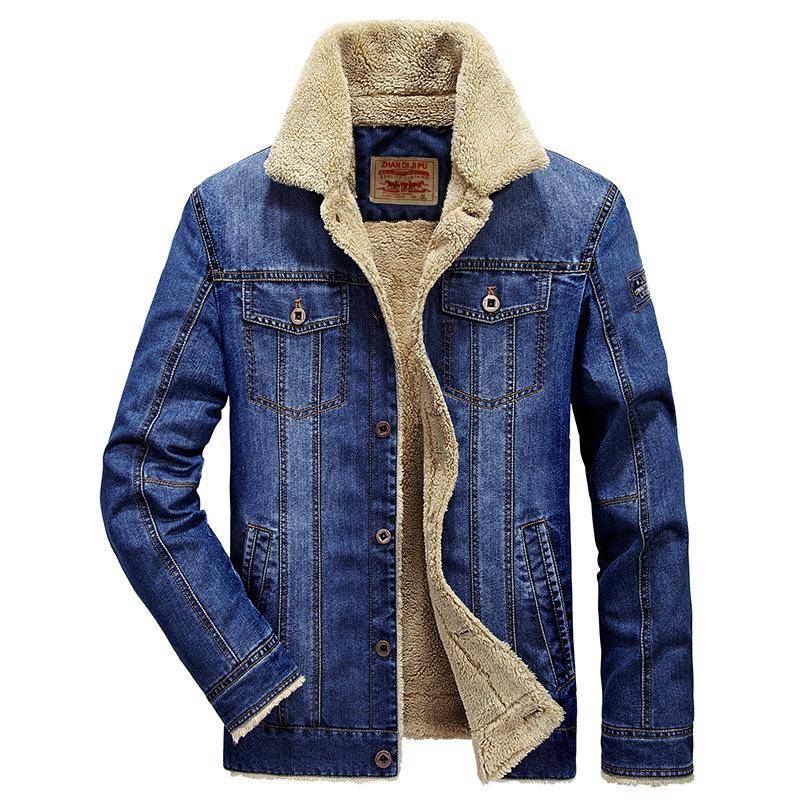 Winter-Herren-Jeansjacke, verdickt, locker, Übergröße, winddichter und warmer Mantel L blau von Joom DACH
