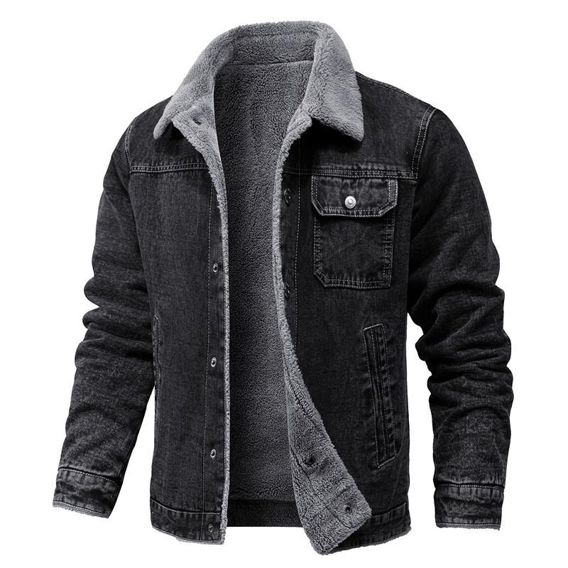 Winter Herren Jeansjacken Mann Casual Fleece Warm Windbreaker Jacke Mode Herren Retro Militär Jean Mäntel Kleidung XXL schwarz von Joom DACH