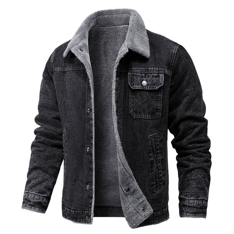 Winter Herren Jeansjacken Mann Casual Fleece Warm Windbreaker Jacke Mode Herren Retro Militär Jean Mäntel Kleidung XXL schwarz von Joom DACH