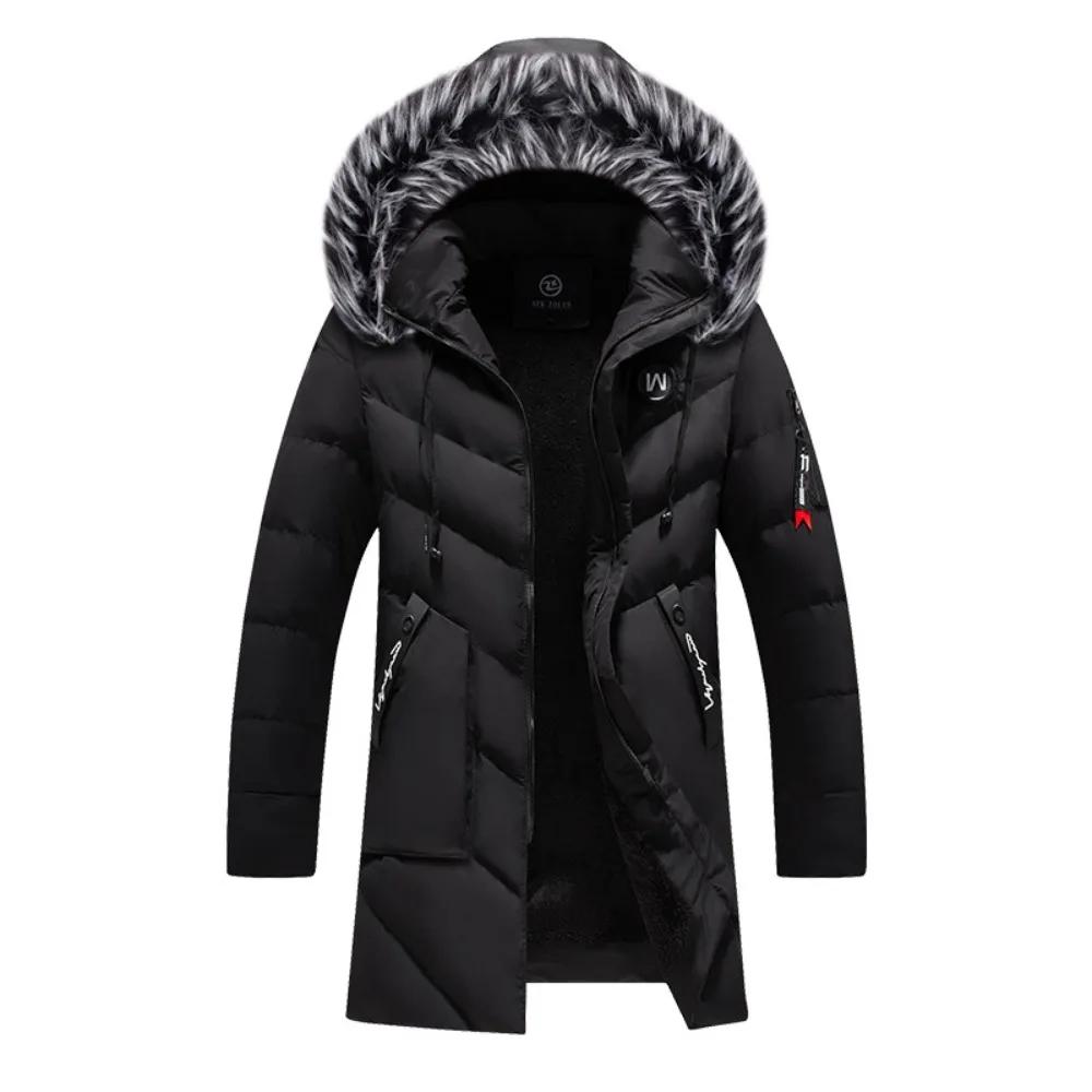 Winter Herren Lange Parkas Jacke Mode Männer Pelzkragen Thermal Parka Mäntel Lässige Warme Windjacke Gepolsterte Männliche Kleidung XL schwarz von Joom DACH
