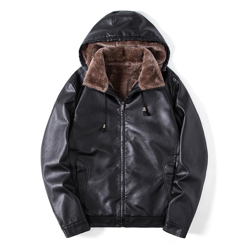 Winter Herren PU Casual Lederjacke Plus samt dicke modische Kapuzenjacke M schwarz von Joom DACH