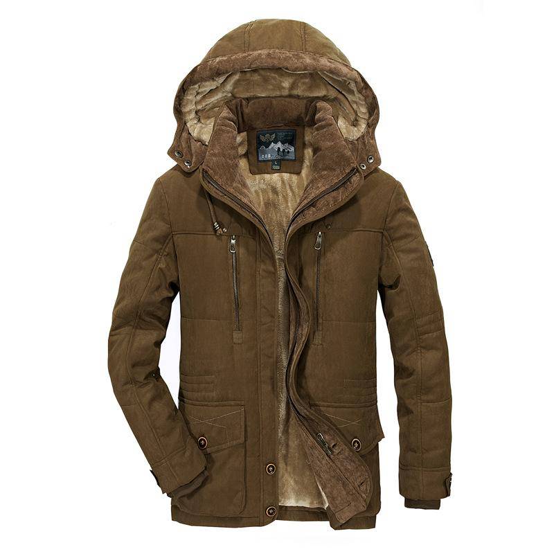 Winter Herren Warm, Große Größe, Parka-Oberbekleidung, Pelzgefüttert, Lang, Fleece-Verdickung, Kapuze, Freizeitmantel XXL braun von Joom DACH