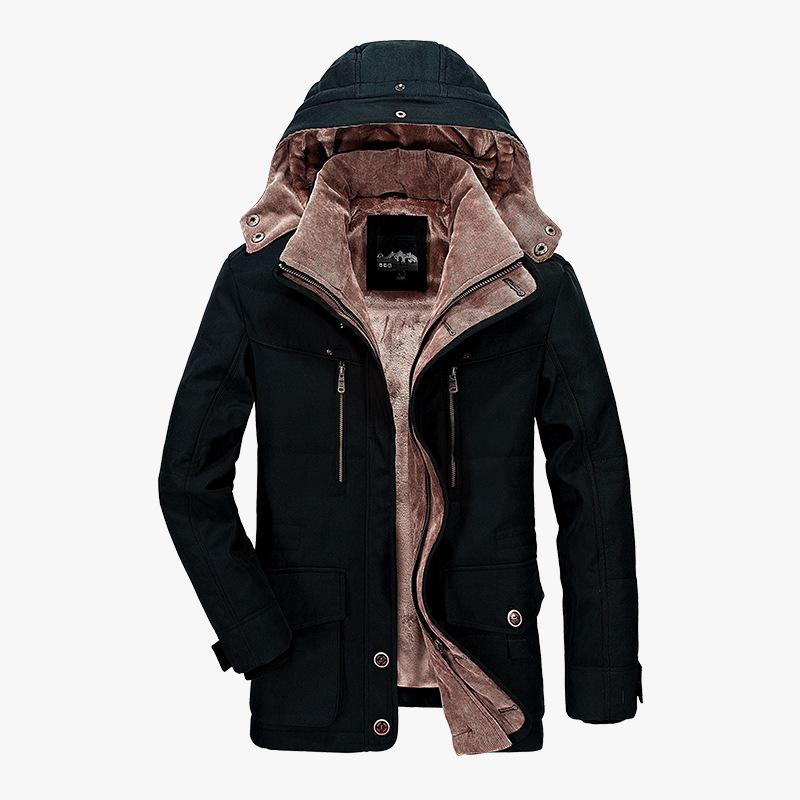 Winter Herren Warm Große Größe Parka Oberbekleidung Pelz Gefüttert Lange Fleece Verdickung Mit Kapuze Casual Mantel XXL schwarz von Joom DACH