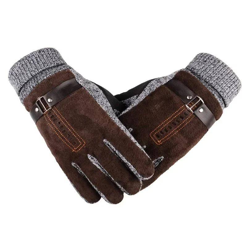 Winter Herren Warme Handschuhe Echtes Wildleder Schweinsleder Handschuhe Fäustlinge Männlich Dicke Fahrrad Motorrad Handschuhe Männer Gestrickte Guantes One Size von Joom DACH