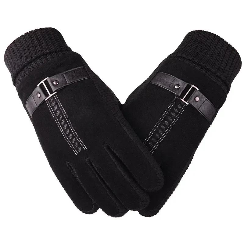 Winter Herren Warme Handschuhe Echtes Wildleder Schweinsleder Handschuhe Fäustlinge Männlich Dicke Fahrrad Motorrad Handschuhe Männer Gestrickte Guantes One Size von Joom DACH