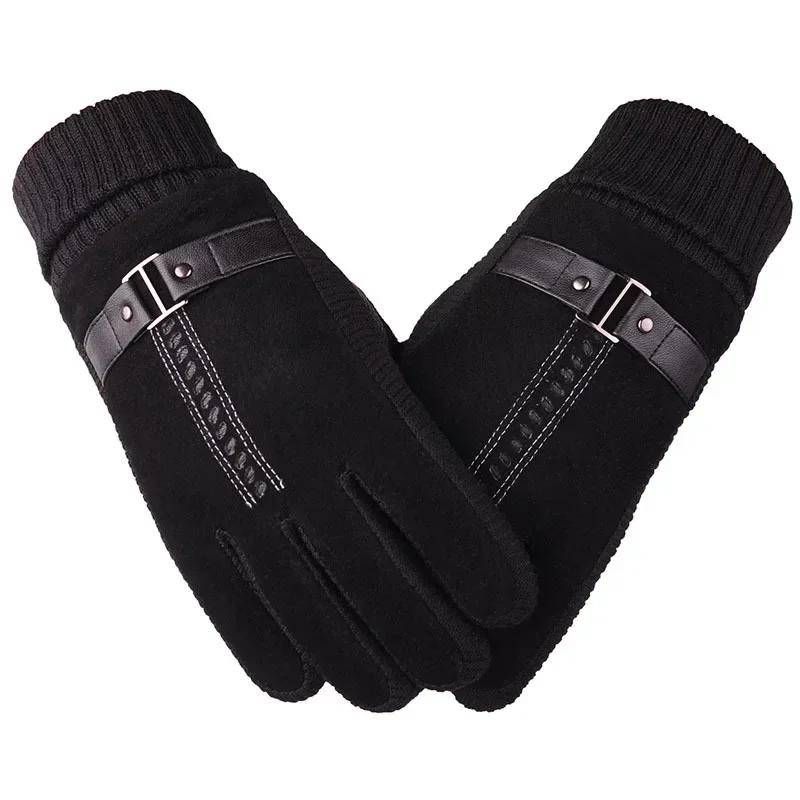 Winter Herren Warme Handschuhe Echtes Wildleder Schweinsleder Handschuhe Fäustlinge Männlich Dicke Fahrrad Motorrad Handschuhe Männer Gestrickte Guantes One Size von Joom DACH