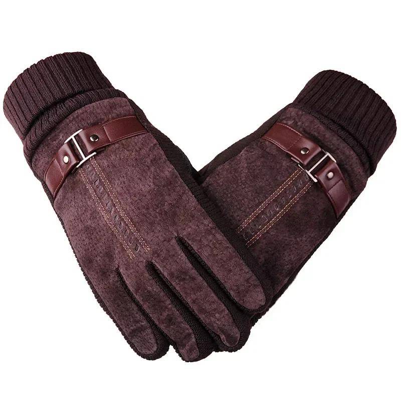 Winter Herren Warme Handschuhe Echtes Wildleder Schweinsleder Handschuhe Fäustlinge Männlich Dicke Fahrrad Motorrad Handschuhe Männer Gestrickte Guantes One Size von Joom DACH