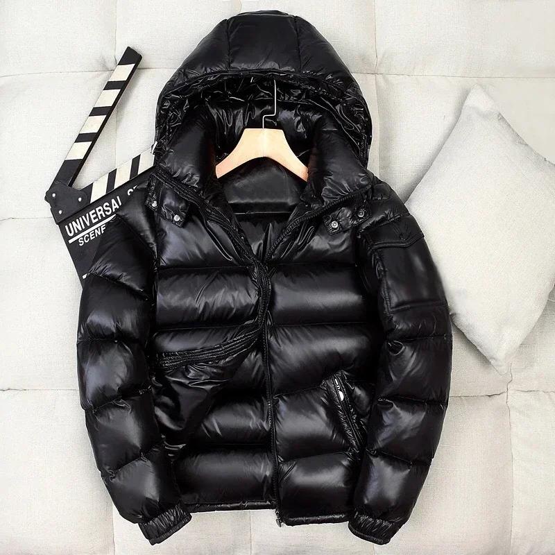 Winter Herren glänzende Pufferjacken mit Kapuze lässig weiße Entendaunenjacken männlich Outdoor winddichte warme Jacken L schwarz von Joom DACH